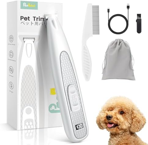 Dog Paw Trimmer with LED Light, Ultra-Low Noise Dog Clippers for Grooming,Cordless Paw Trimmer for Dogs with LED Display,Type-C Rechargeable Dog Hair Clippers for Paws,Ears,Eyes,Face, Rump