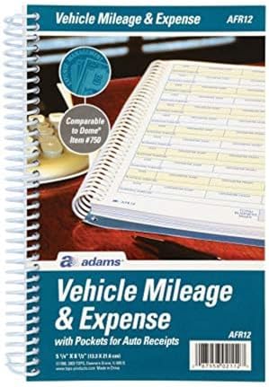 Adams ABFAFR12 Vehicle Mileage and Expense Journal, 5-1/4" x 8-1/2", Fits the Glove Box, Spiral Bound, 588 Mileage Entries, 6 Receipt Pockets,White