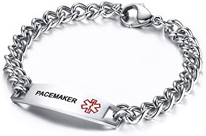 VNOX Medical Alert ID Bracelet - Mens Womens Stainless Steel ID Tag Medical Alert Emergency Bracelet,7.2/8/8.4 Inches
