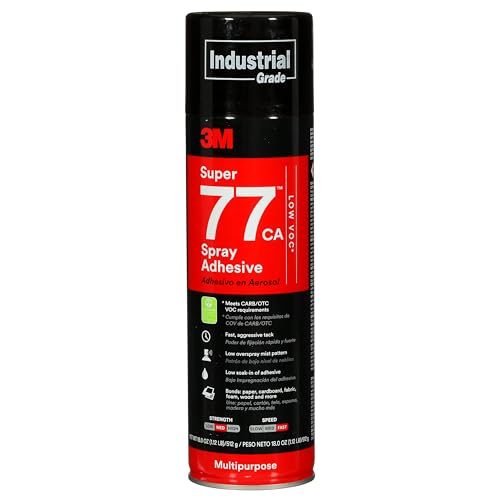 3M Super 77 Multipurpose Permanent Spray Adhesive Glue, Low VOC, Paper, Cardboard, Fabric, Plastic, Metal, Wood, Net Wt 18 oz