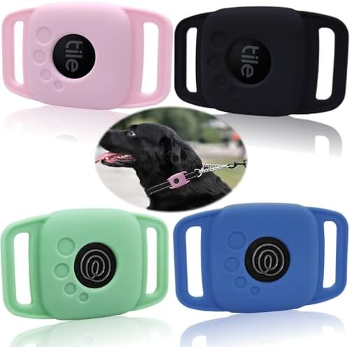 Silicone Case for Tile Mate 2022,Mate 2024 for Dog Collar, Protective Cover Sleeve for tilemate Finder for cat pet Necklace Dropper, Secure tag Holder for Bag (Black,Green,Pink,Blue,4Pack)