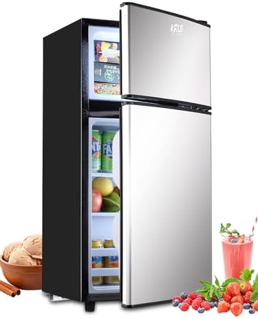 3.5Cu.Ft Compact Refrigerator Mini Fridge with Freezer, Small Refrigerator with 2 Door, 7 Level Thermostat Removable Shelves for Kitchen, Dorm, Apartment, Bar, Office Silver