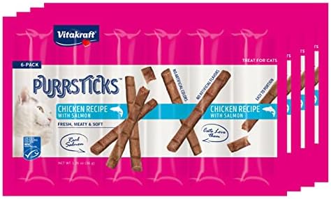 Vitakraft PurrSticks Meaty Cat Sticks - Chicken with Salmon - Segmented and Breakable Meatstick - Deliciously Tender - Multi Pack of 4