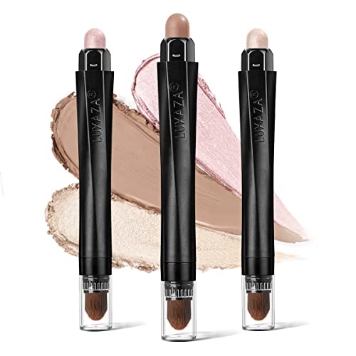 3PCS Cream Eyeshadow Stick,Matte And Shimmer Eye shadow Pencil Crayon Brightener Makeup with Crease-proof Formula,Waterproof & Long Lasting Shadow Eyeliner Pen Sets,Champagne Rose