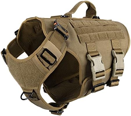 ICEFANG GN3 Tactical Dog Harness with 6X Buckle,Dog Molle Vest with Handle,3/4 Body Coverage,Hook and Loop Panel for ID Patch,No Pulling Front Clip (L (28"-35" Girth), Coyote Brown)