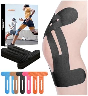 Precut Knee Kinesiology Tape - 22 Pcs Precut Kinesiology Tape for Knees Waterproof Strips Elastic | Breathable Joint Stability Hypoallergenic Latex-Free Tape, Black