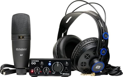AudioBox GO Creator Bundle with 2x2/24 bit / 96 kHz USB Audio Interface, Cardioid Condenser Microphone, Professional Monitoring Headphones, and Studio One Pro DAW Music Production Software Access