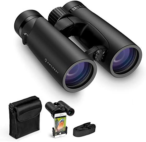 Amcrest 10x42 Roof Prism Binoculars for Adults, HD Professional Binoculars for Bird Watching, Travel, Stargazing, Hunting, Concerts, Sports, BAK-4 Prisms, Smart Phone Adaptor for Photography
