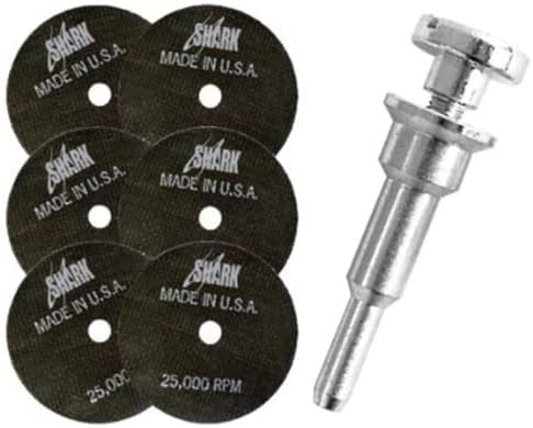 Shark Industries USA PN-12730 Die Grinder Cut-Off Wheel and Mandrel Kit, 3-Inch x 1/16" x 3/8” Shark Type-1 Double-Reinforced Thin Wheels, 54 Grit (6 Cutting Discs and 1 Mandrel)