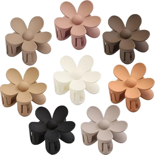 Hair Clips for Women Gifts, 8PCS Large Flower Hair Claw Clips for Women Thick Thin Hair, Big Cute Hair Clips Gifts for Women Girls Styling Neutral 8 Colors, Matte Dasiy Hair Claw Clips