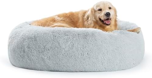 SAVFOX Plush Calming Dog Beds, Donut Dog Bed for Small Dogs, Medium, Large & X-Large, Comfy Cuddler Dog Bed and Cat Bed in Faux Fur, Washable Dog Bed, Multiple Sizes S-XXL