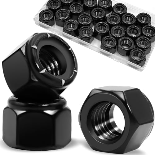 ZQZ 1/2"-13 Black Nylon Lock Nuts, 14Pcs 304 (A2-70) Stainless Steel Black Nylon Insert Locknuts, Black Oxide, Coarse Thread Black Nylock Nuts