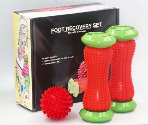 ChiFit Foot Roller Massage Ball, Reflexology Foot Massager Tool, Plantar Fasciitis Relieve Diabetic Neuropathy,Acupressure Trigger Point Therapy, Heel Arch Arthritis,2 Rolles and 1 Spiky Ball