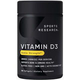 Sports Research Vitamin D3 4000 IU with Coconut MCT Oil - Double Strength Vitamin D Supplement - Non-GMO Verified, Gluten & Soy Free – 100mcg, 360 Liquid Softgels