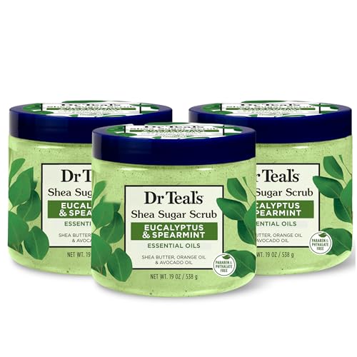 Dr Teal's Shea Sugar Scrub, Eucalyptus & Spearmint Essential Oils, 19 oz (Pack of 3)