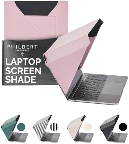 Philbert Danish Design 4-in-1 Laptop Sun Shade - Slim Hood Screen Shade, Privacy Screen, Heat Protection, & Contrast Enhancement - Universal, Foldable, & Lightweight - Fits 15"/16" Laptops - Pink