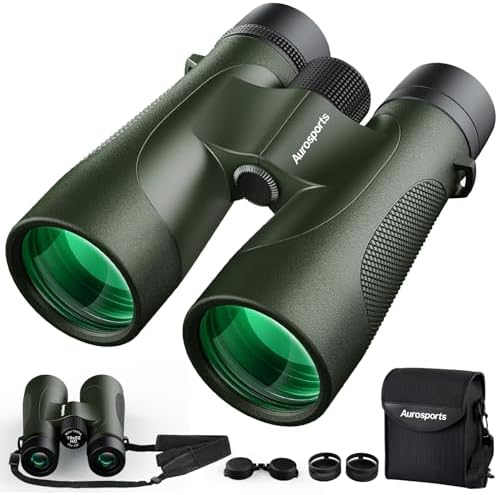 15x52 Binoculars for Adults High Powered: Aurosports Waterproof UHD Binoculars Easy Focus - Large View Travel Binoculars with Clear Low Light Vision for Bird Watching Hiking Hunting Trip Black Green