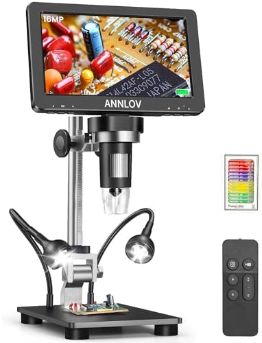 7" HDMI LCD Digital Microscope, 1500X Coin Microscope Video Microscope with 16MP Image Sensor, Windows/TV/Mac Compatible, Upgraded Brackets