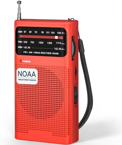 Goodes NOAA Weather Radio with Best Reception, AM FM Portable Radio with 2 AA Battery-Operated, Loud Speaker, Transistor Antenna, 3.5mm Headphone Jack, Perfect for Home, Outdoor, and Emergency Use-Red