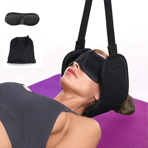 WEEOATAR Adjustable Neck Traction for Neck Pain, Neck Stretcher Strap for Pinched Nerves, Portable Neck Stretcher with Release Buckle, Neck Decompression Device for Indoors or Outdoors (Black 1)