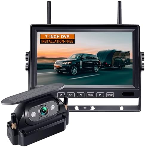 Wireless Backup Camera for RV Trailer: Solar Magnetic Easy Install 7-Inch 1080P Stable Signal HD Rear View Camera, Recording IPS Monitor Rechargeable Reverse Camera for Truck Pickup Camper Furrion