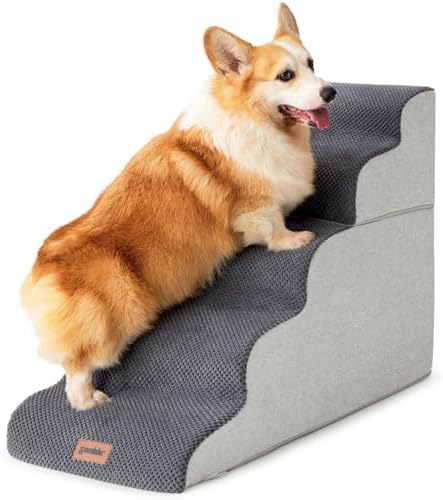 Dog Stairs for High Beds 22.8" H - Pet Stairs for Couch, 35D Foam Dog Steps for Small to Large Dogs with Non-Slip Bottom Dog Ramp Grey, 5 Steps