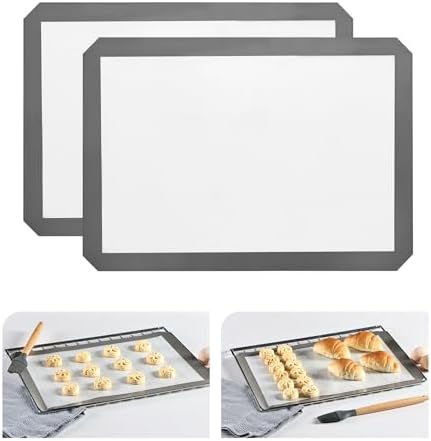 KitchenRaku Silicone Baking Mat, 16.5"x11.6" Non Stick Reusable Silicone Cooking Mat, BPA Free Baking Sheet for Cookies, Macarons Bread & Pastry, Toaster Pad Set of 2