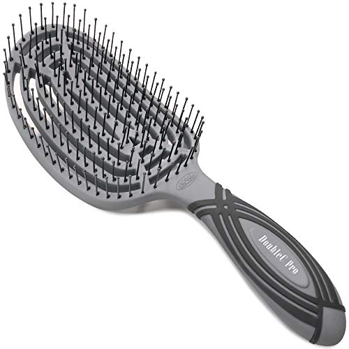 NuWay4Hair DoubleC Pro - Double Curved Hair Brush With Extra Grip - Vented Design Delivers Volume With Reduced Dry Time - Heat Resistant Bristles For Professional Drying And Styling - Gray - 1 Pc