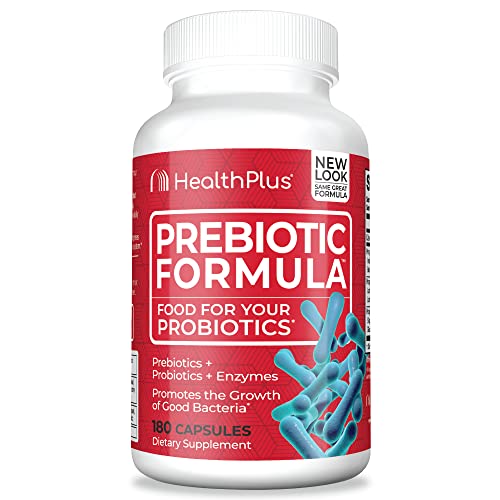 Health Plus Prebiotic Formula - Probiotics + Prebiotics + Digestive Enzymes - Gluten Free, Dairy Free, Natural Herbal Ingredients (180 Capsules, 60 Servings)
