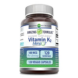 Amazing Formulas Vitamin K2 Menaq7 MK7 Supplement | 100 Mcg | Veggie Capsules | Non-GMO | Gluten Free | Made in USA (1 Pack, 120 Count)