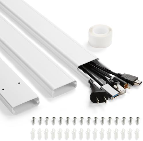 47in TV Cord Hider, YCLYC Cord Hider for Wall Mount TV, Large Cable Hider, Paintable Wire Covers for Cords, Cable Management Cord Organizer, Wire Hiders for TV on Wall 3*L15.7in W2in H0.7in, White