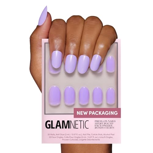 Glamnetic Press On Nails - Lilac | Solid Opaque Light Pastel Purple Round Nails, Reusable | 12 Sizes - 30 Nail Kit