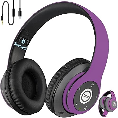 iJoy Bluetooth Headphones Over Ear, Wireless and Wired Foldable Headset Built-in Microphone, FM, Micro SD Card Slot - (Purple) Adults Kids Men Women