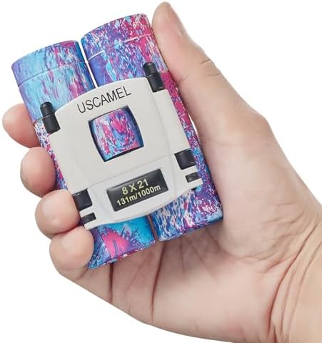 USCAMEL Compact Binoculars 8×21, FMC Multilayer Green Coating Mini Binocular for Kids and Adults for Bird Watching, Travel, Camping, Hunting (Red and Blue)