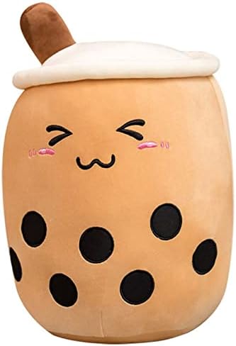 Cute Stuffed Boba Plush Bubble Tea Plushie Pillow Milk Tea Cup Pillow Food Plush, Soft Kawaii Hugging Milk Tea Plush Toy for Kids(Closed Eyes, 19.6 inch)