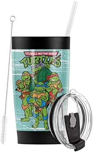 Logovision Teenage Mutant Ninja Turtles TMNT Turtle Group Stainless Steel Tumbler with Straw and Flip Lid 20 oz Travel Mug/Cup, Vacuum Insulated & Double Wall with Leakproof Dual Lid