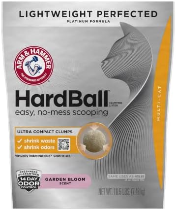 ARM & HAMMER Hardball Lightweight Platinum Multi-Cat Easy, No-Mess Scooping, Clumping Cat Litter, 16.5LB Bag, Garden Bloom Scent, Online Exclusive Formula