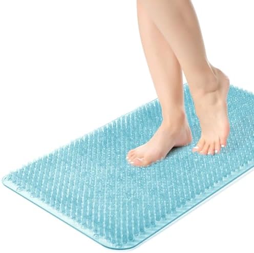 Yolife Shower Foot Scrubber Mat, Anti-Slip Bath Mat with Scrub Bristles, Soft Shower Foot Massager with Strong Suction Cups for Soothe Achy Feet, 25.6" x 13.4"