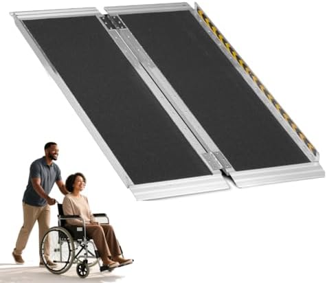 MOTORHOT 3ft Wheelchair Ramp, 600 lbs Capacity Portable Non-Slip Aluminum Folding Handicap Home Steps Scooter Door Threshold Ramp for 3-9 inch Step, 28in Wide, Black