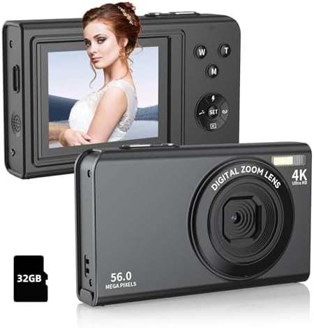 Digital Camera,56MP FHD 1080P with 16X Digital Zoom & Anti-Shake, 2.8" Screen Compact Point and Shoot Camera for Kids Teens Beginners, Includes 32GB SD Card, Portable for Travel Photography