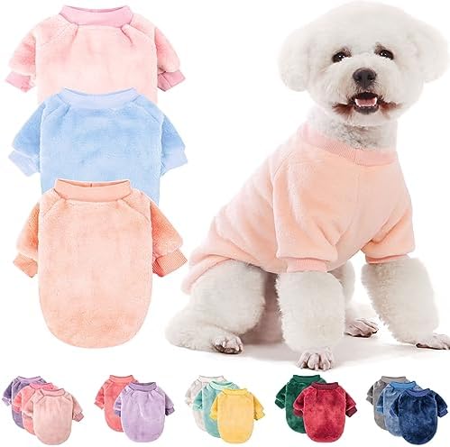 FabriCastle Dog Sweater, Pack of 3, Dog Clothes, Dog Coat, Dog Jacket for Small Medium Dogs Boy or Girl, Ultra Soft and Warm Cat Pet Sweaters (Ballet Pink,SkyBlue,Peach, XX-Large)