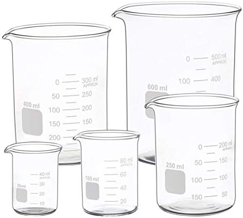 Glass Measuring Low Form Beaker Set Glass Graduated Beaker Set (50ml+100ml+250ml+400ml+600ml)