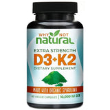 Vitamin D3 K2 (MK-7) with Organic Spirulina, 10000 IU Extra Strength Supplement in Veggie Capsules, Supports Bone Health, Immune System and Mood