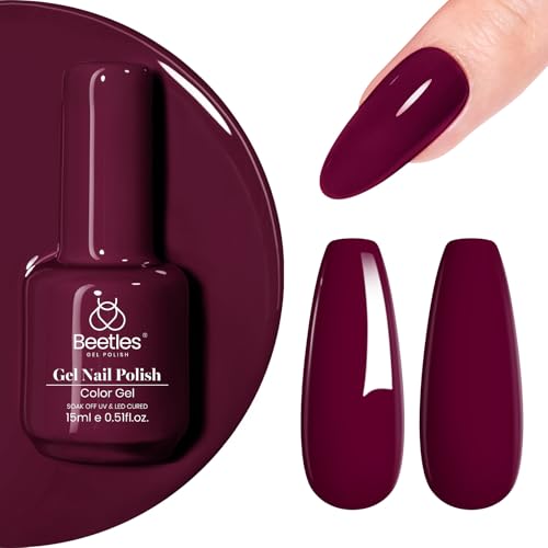 beetles Gel Nail Polish, 15 ml Dark Red Gel Polish Cherry Wine Color Soak Off LED UV Lamp Valentine Gel Polish DIY Decoration Manicure Art Design Salon Mellow Plum Valentine's Day Gifts for Women