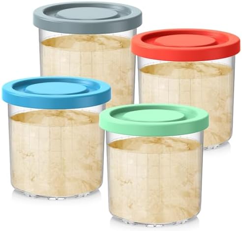 16OZ Containers Replacement for Ninja Creami Pints and Lids - 4 Pack, Compatible with NC300 NC299AMZ NC290 Series Ice Cream Maker