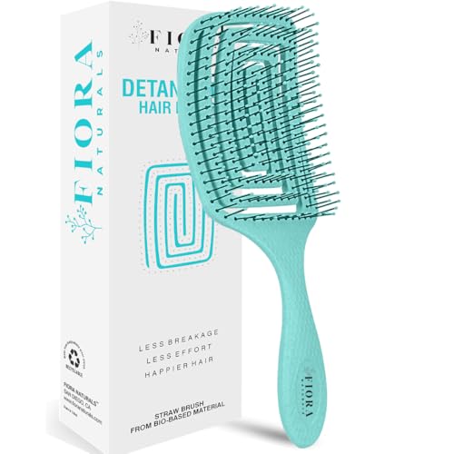 Fiora Naturals Hair Detangler Brush for women - Anti Static Paddle Brush for long hair w/soft Bristles- Glide Through Tangles with Ease - Detangling Brush for Curly, Thick, Fine - Wet or Dry Hair