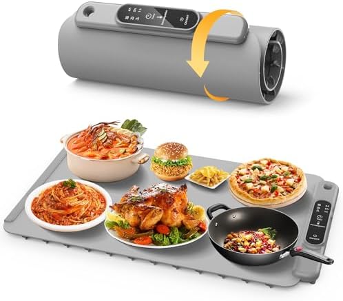 Warming Mat for Food - Full Surface Heating, Rollable Food Warming Mat & Premium Silicone Nano-Material,3 Temperature Settings,Food Warmers for Parties, Suit for Family Gatherings,Holidays