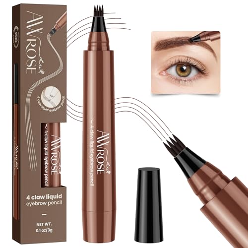 AWROSE Eyebrow Pencil, 3D Waterproof Microblading Eyebrow Pen 4 Fork Tip Tattoo Pencil, Precise Natural Brow Magic Eyebrow Pencil with Hair Like Strokes, 4 Points Multi-Used Eye Brow Pencils for Women