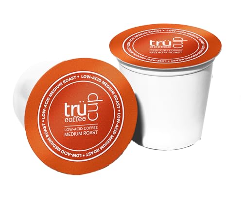 trücup Low Acid Coffee - Medium Roast - 48 Count Single Serve Recyclable Coffee Pods- Smooth, Medium Roast- Can Be Gentle on the Stomach (Medium, 48)