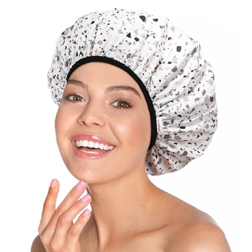 Yanibest Waterproof Shower Cap for Women, Reusable Double Layer Shower Cap, Non-Slip Shower Cap for Most Hair Types, One Size